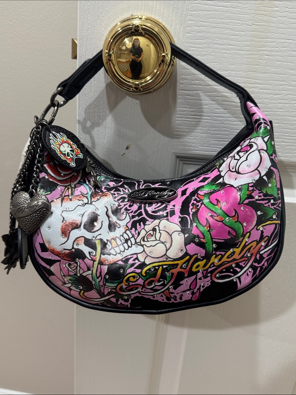 Ed Hardy Pink Skull & Rose Hobo Bag NWT